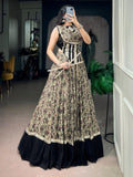 Sophisticated Black Digital Printed Cotton Navratri Wear Lehenga Choli