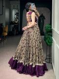 Chic Purple Floral Printed Cotton Navratri Wear Lehenga Choli