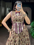 Chic Purple Floral Printed Cotton Navratri Wear Lehenga Choli