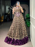 Chic Purple Floral Printed Cotton Navratri Wear Lehenga Choli