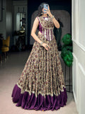 Chic Purple Floral Printed Cotton Navratri Wear Lehenga Choli