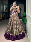Chic Purple Floral Printed Cotton Navratri Wear Lehenga Choli