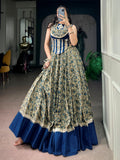 Stunning Navy Blue Digital Printed Cotton Navratri Wear Lehenga Choli