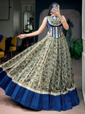 Stunning Navy Blue Digital Printed Cotton Navratri Wear Lehenga Choli