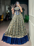 Stunning Navy Blue Digital Printed Cotton Navratri Wear Lehenga Choli