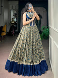 Stunning Navy Blue Digital Printed Cotton Navratri Wear Lehenga Choli
