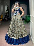 Stunning Navy Blue Digital Printed Cotton Navratri Wear Lehenga Choli