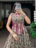 Alluring Wine Mirror Lace Work Cotton Navratri Wear Lehenga Choli