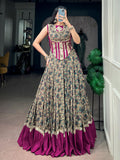 Alluring Wine Mirror Lace Work Cotton Navratri Wear Lehenga Choli