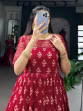 Regal Maroon Zari Woven Cotton Festive Wear Gown