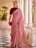 Beautiful Light Mauve Zari Weaving Tissue Silk Traditional Saree