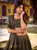 Exquisite Grey Zari Weaving Cotton Lehenga Choli With Dupatta