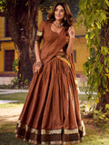 Enchanting Rust Orange Zari Weaving Cotton Festive Wear Lehenga Choli