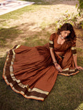 Enchanting Rust Orange Zari Weaving Cotton Festive Wear Lehenga Choli