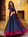 Elegant Navy Blue Embroidered Chanderi Wedding Wear Lehenga Choli