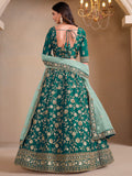 Marvelous Teal Green Embroidered Silk Wedding Lehenga Choli With Dupatta