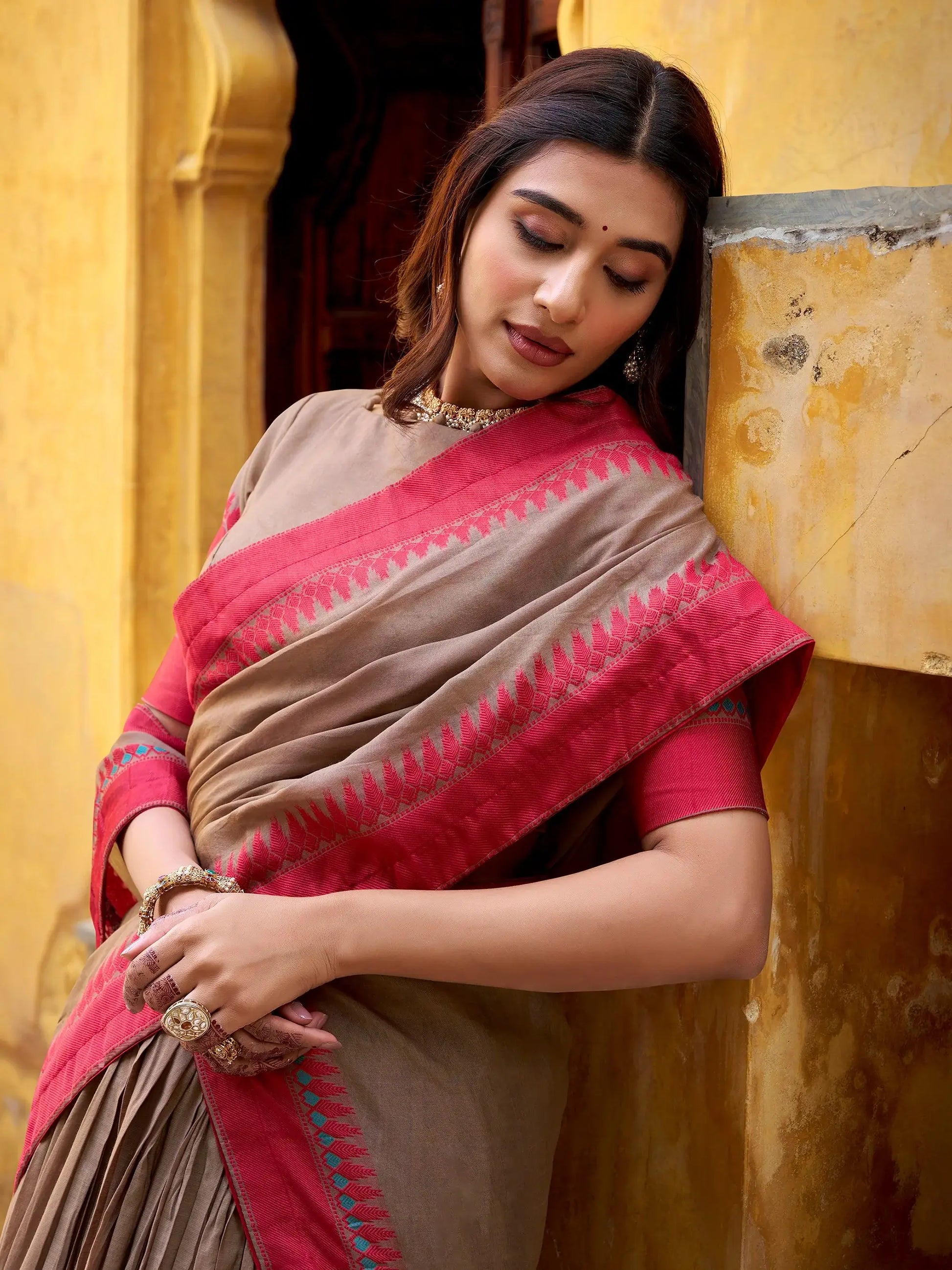 Classic Beige Thread Embroidered Chanderi Festive Wear Lehenga Choli With Dupatta