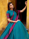 Charming Teal Blue Thread Work Chanderi Function Wear Lehenga Choli With Dupatta