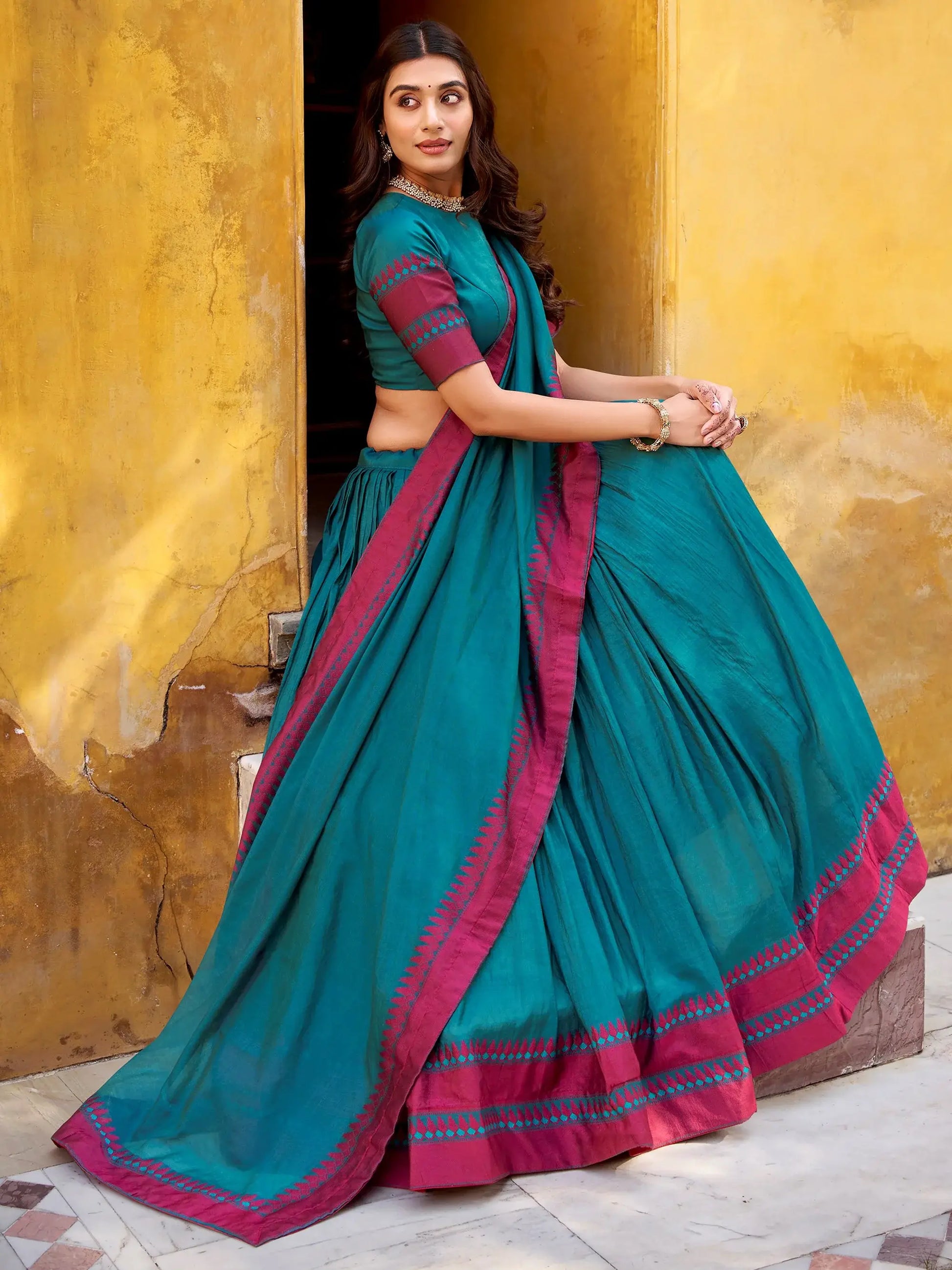 Charming Teal Blue Thread Work Chanderi Function Wear Lehenga Choli With Dupatta
