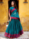 Charming Teal Blue Thread Work Chanderi Function Wear Lehenga Choli With Dupatta