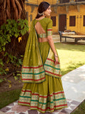Enchanting Olive Green Zari Weaving Chanderi Half Saree Lehenga With Dupatta