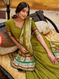 Enchanting Olive Green Zari Weaving Chanderi Half Saree Lehenga With Dupatta