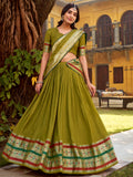 Enchanting Olive Green Zari Weaving Chanderi Half Saree Lehenga With Dupatta