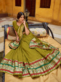 Enchanting Olive Green Zari Weaving Chanderi Half Saree Lehenga With Dupatta