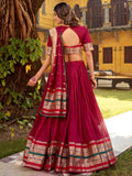 Dazzling Maroon Zari Weaving Chanderi Traditional Half Saree Lehenga With Dupatta