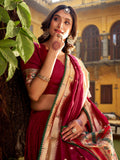Dazzling Maroon Zari Weaving Chanderi Traditional Half Saree Lehenga With Dupatta
