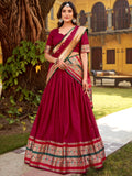Dazzling Maroon Zari Weaving Chanderi Traditional Half Saree Lehenga With Dupatta