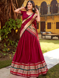 Dazzling Maroon Zari Weaving Chanderi Traditional Half Saree Lehenga With Dupatta