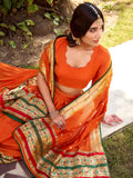 Beautiful Orange Zari Weaving Chanderi Festive Wear Half Saree Lehenga With Dupatta