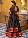 Attractive Black Zari Weaving Chanderi Event Wear Half Saree Lehenga