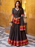 Attractive Black Zari Weaving Chanderi Event Wear Half Saree Lehenga