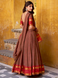 Lovely Brown Zari Weaving Chanderi Traditional Half Saree Lehenga
