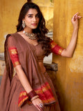 Lovely Brown Zari Weaving Chanderi Traditional Half Saree Lehenga
