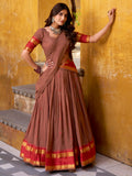 Lovely Brown Zari Weaving Chanderi Traditional Half Saree Lehenga