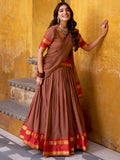 Lovely Brown Zari Weaving Chanderi Traditional Half Saree Lehenga