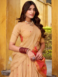 Incredible Cream Zari Weaving Chanderi Festival Wear Half Saree Lehenga