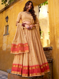 Incredible Cream Zari Weaving Chanderi Festival Wear Half Saree Lehenga