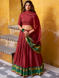 Fantastic Maroon Zari Weaving Chanderi Traditional Half Saree Lehenga