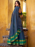 Elegant Navy Blue Zari Weaving Chanderi Festival Wear Half Saree Lehenga