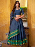 Elegant Navy Blue Zari Weaving Chanderi Festival Wear Half Saree Lehenga