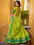 Sparkling Green Zari Weaving Chanderi Function Wear Half Saree Lehenga