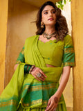 Sparkling Green Zari Weaving Chanderi Function Wear Half Saree Lehenga