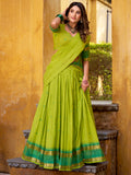 Sparkling Green Zari Weaving Chanderi Function Wear Half Saree Lehenga