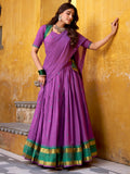 Stunning Purple Zari Weaving Chanderi Traditional Half Saree Lehenga