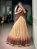 Ethnic Cream Zari Woven Cotton Festive Wear Half Saree Lehenga