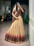 Ethnic Cream Zari Woven Cotton Festive Wear Half Saree Lehenga